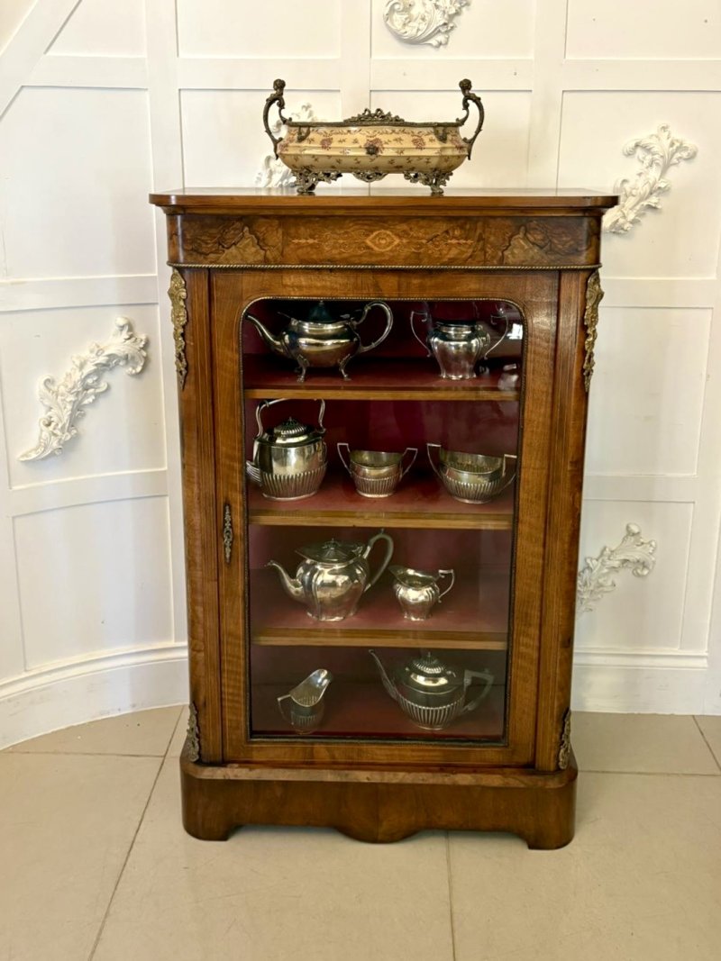 Antique Victorian Quality Inlaid Burr Walnut Pier Cabinet